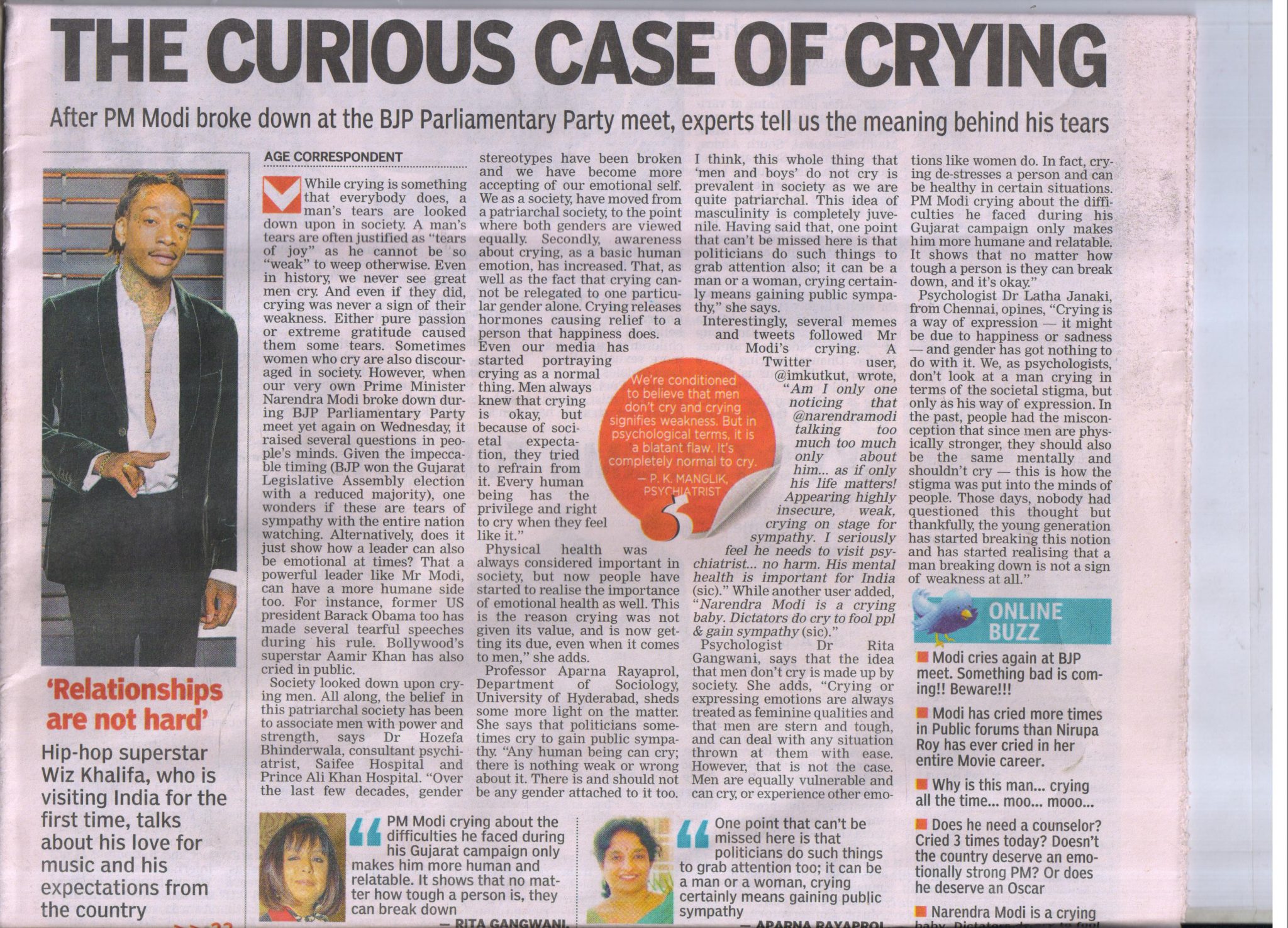 Dr P. K. Manglik in the article "The Curious Case of Crying"